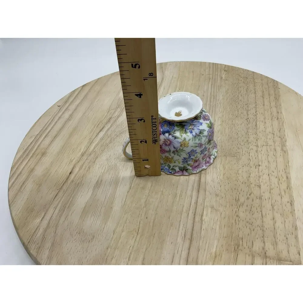 Floral Porcelain Tea Cup Gold Trim Footed Scalloped Rim Multicolor Vintage Retro